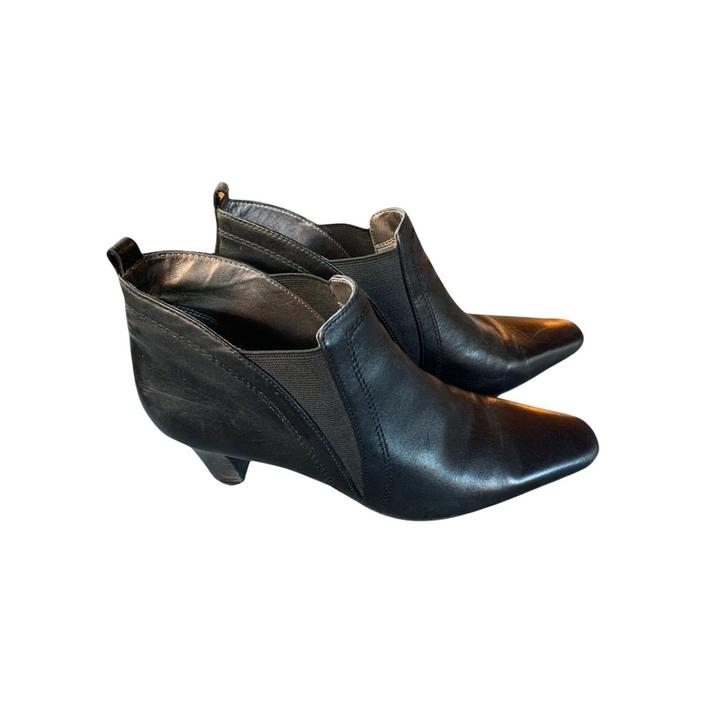 David Tate Black Leather Elastic‎ Ankle Boots Block Heel Women Size 8B